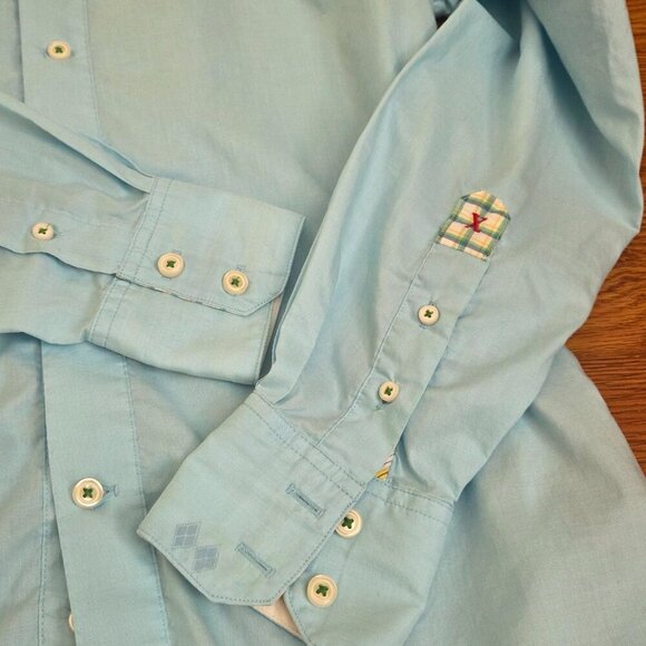 Robert Graham Shirt Men's Small Aqua Blue Long Sleeve Flip Cuff Button Up - Picture 12 of 13